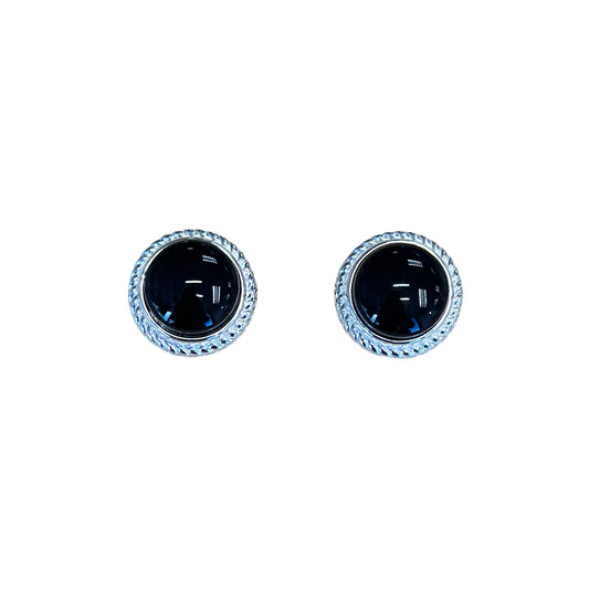 Sterling Silver Black Onyx Round Screwback Post Earrings