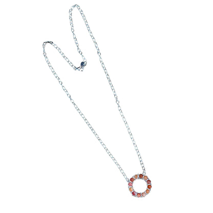 Sterling Silver Orange Spiny Oyster Round Bar Style Necklace