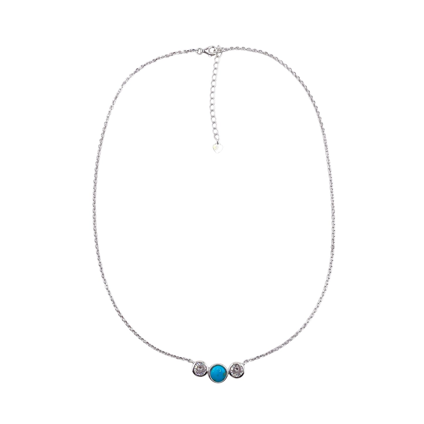 Sterling Silver Turquoise & CZ Round Bar Style Necklace