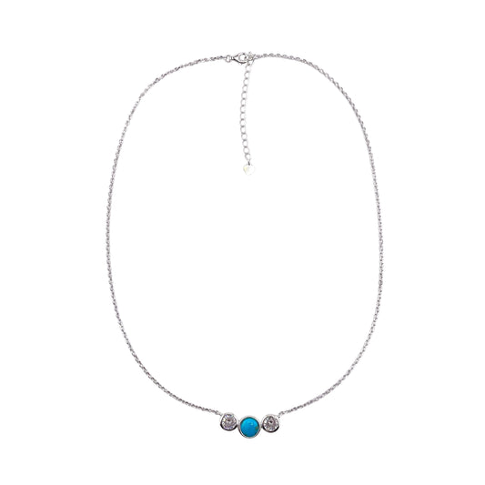 Sterling Silver Turquoise & CZ Round Bar Style Necklace