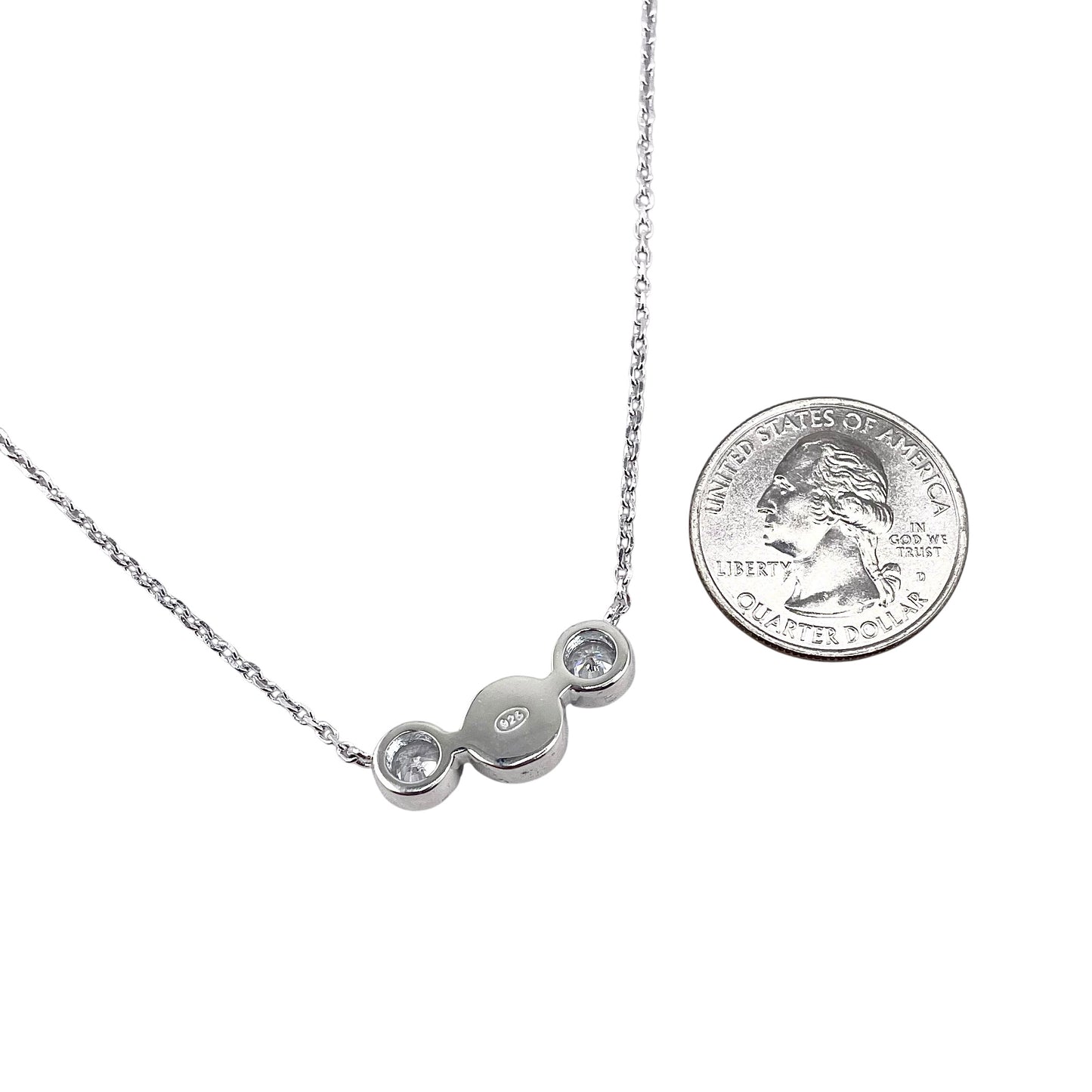 Sterling Silver Turquoise & CZ Round Bar Style Necklace