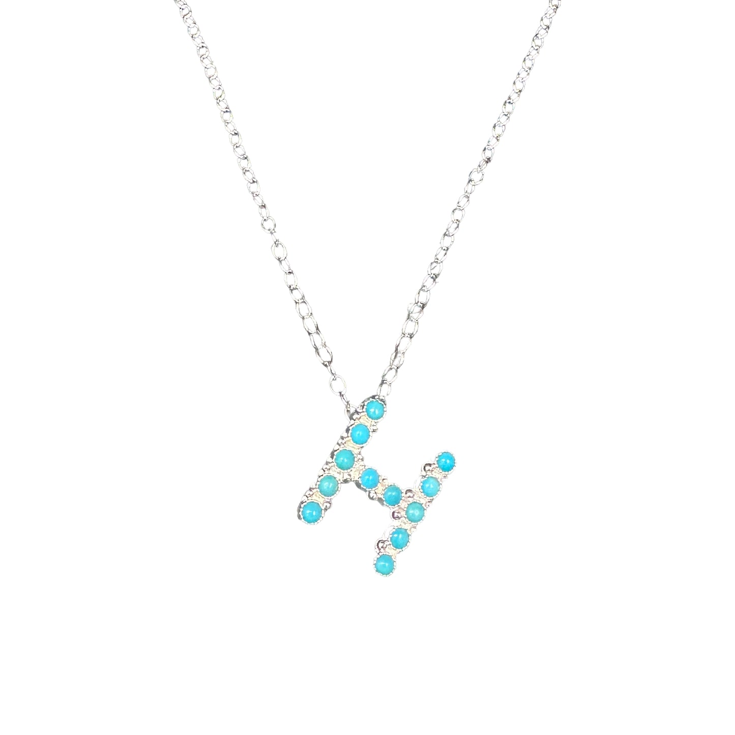 Turquoise Letter Initial Necklace Sterling Silver