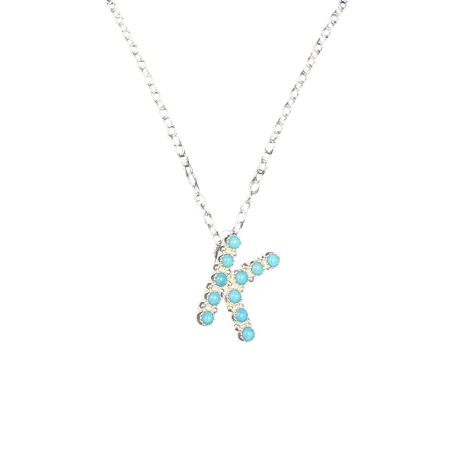 Turquoise Letter Initial Necklace Sterling Silver