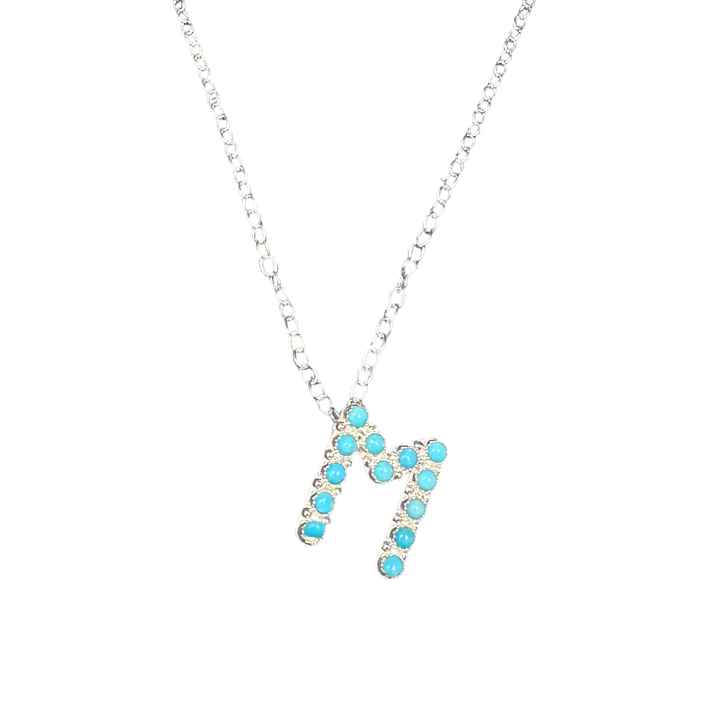 Turquoise Letter Initial Necklace Sterling Silver