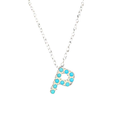Turquoise Letter Initial Necklace Sterling Silver