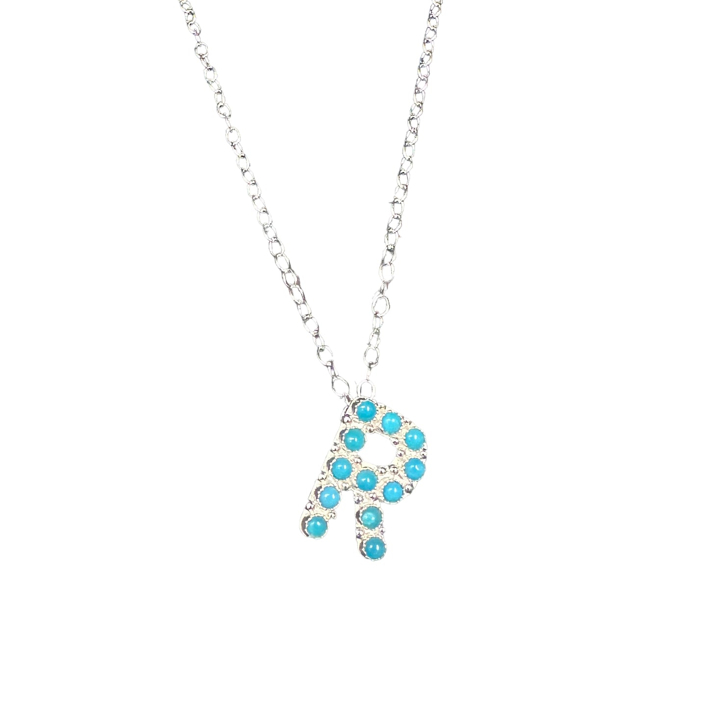 Turquoise Letter Initial Necklace Sterling Silver