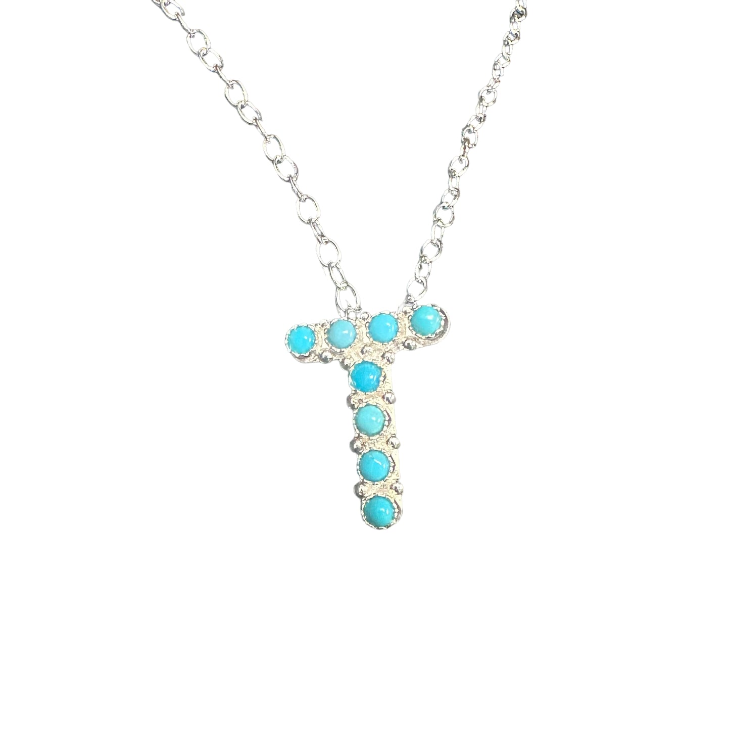 Turquoise Letter Initial Necklace Sterling Silver