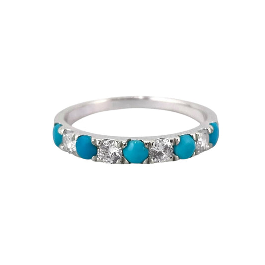 Sterling Silver 5-Stone Turquoise & CZ Ring
