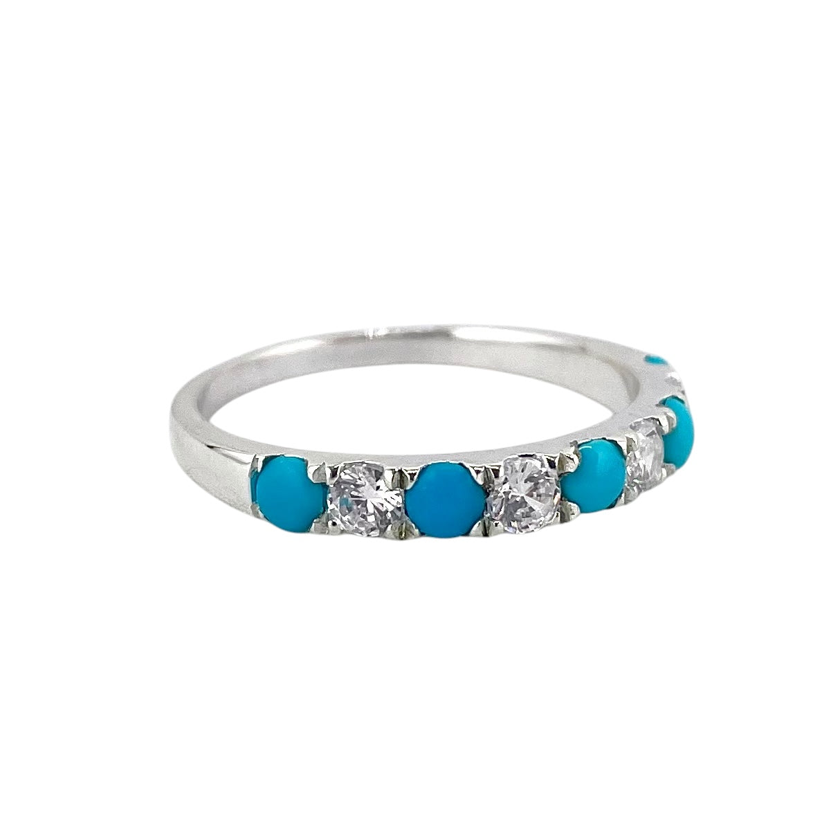 Sterling Silver 5-Stone Turquoise & CZ Ring