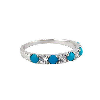 Sterling Silver 5-Stone Turquoise & CZ Ring