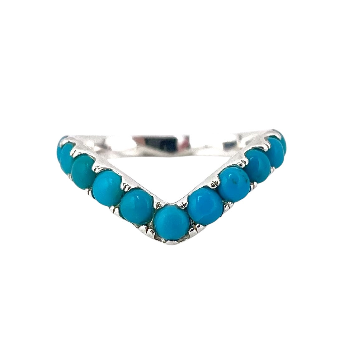 Turquoise 11-Stone V Ring Sterling Silver