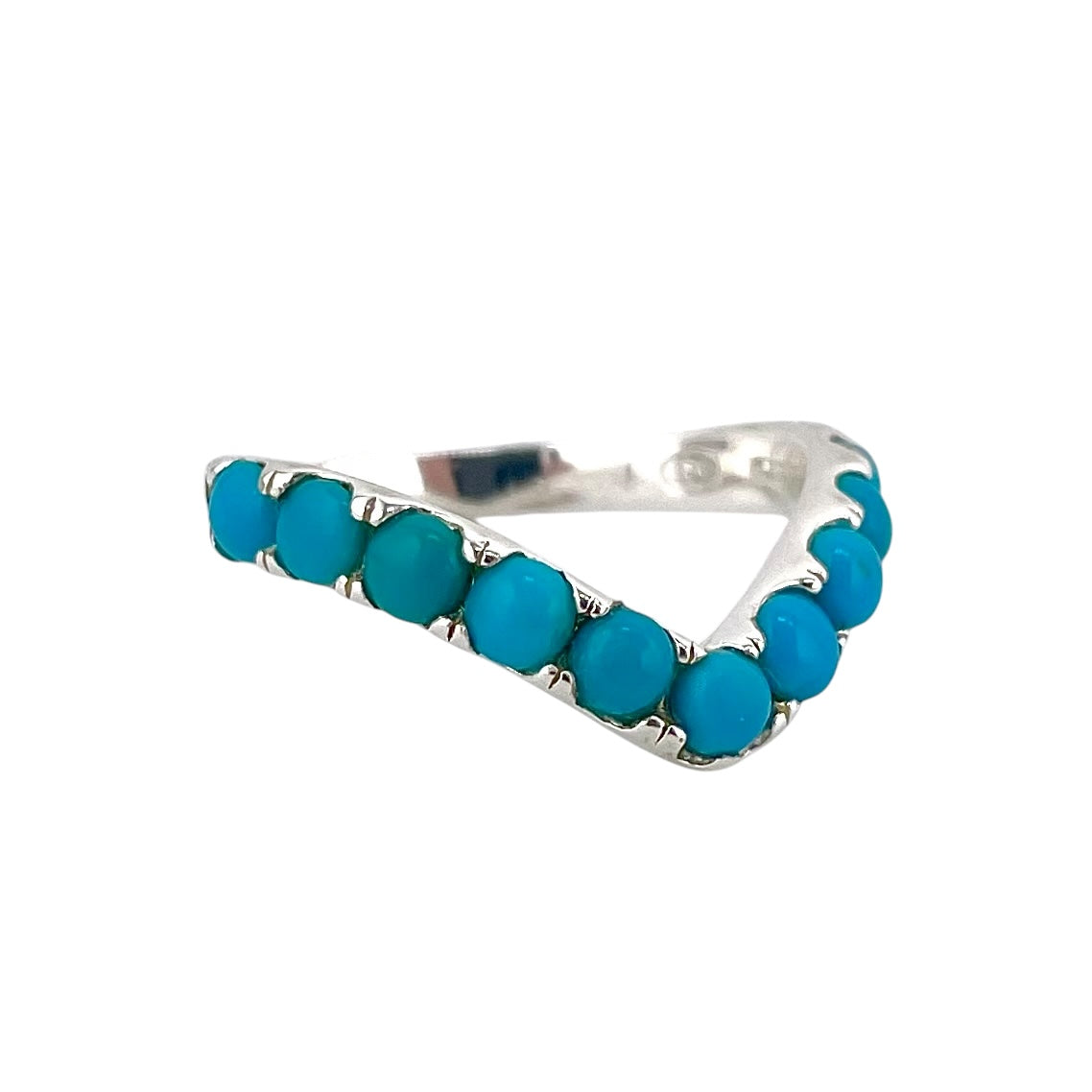 Turquoise 11-Stone V Ring Sterling Silver
