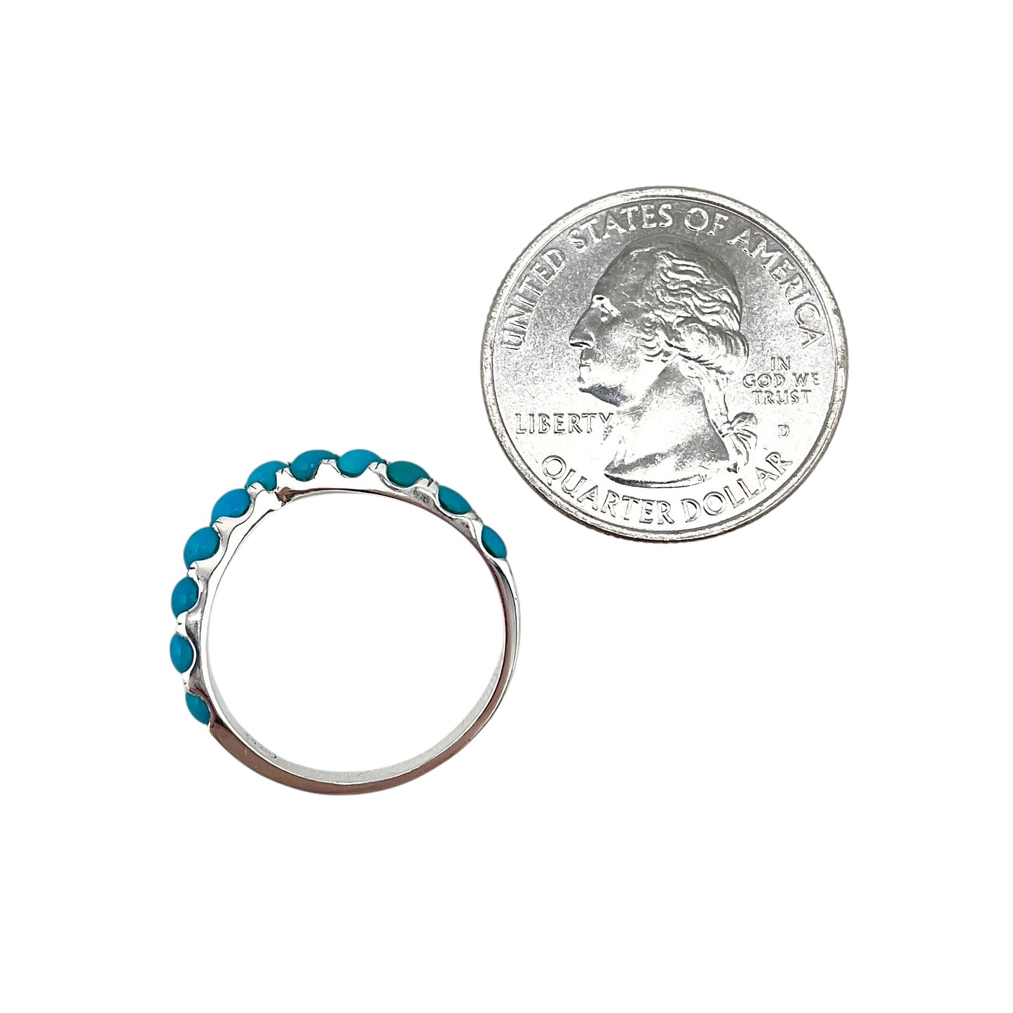 Turquoise 11-Stone V Ring Sterling Silver