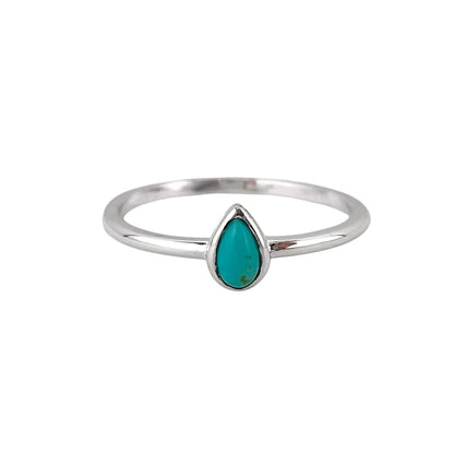 Turquoise Tear Drop Stone Ring Sterling Silver