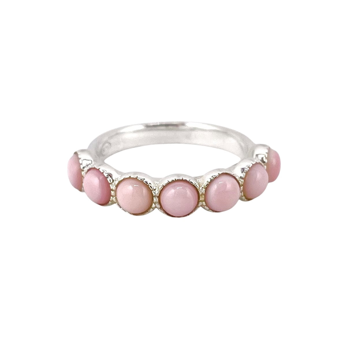 Pink Conch 7-Stone Circle Ring Sterling Silver