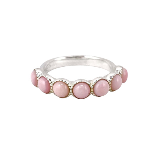 Pink Conch 7-Stone Circle Ring Sterling Silver