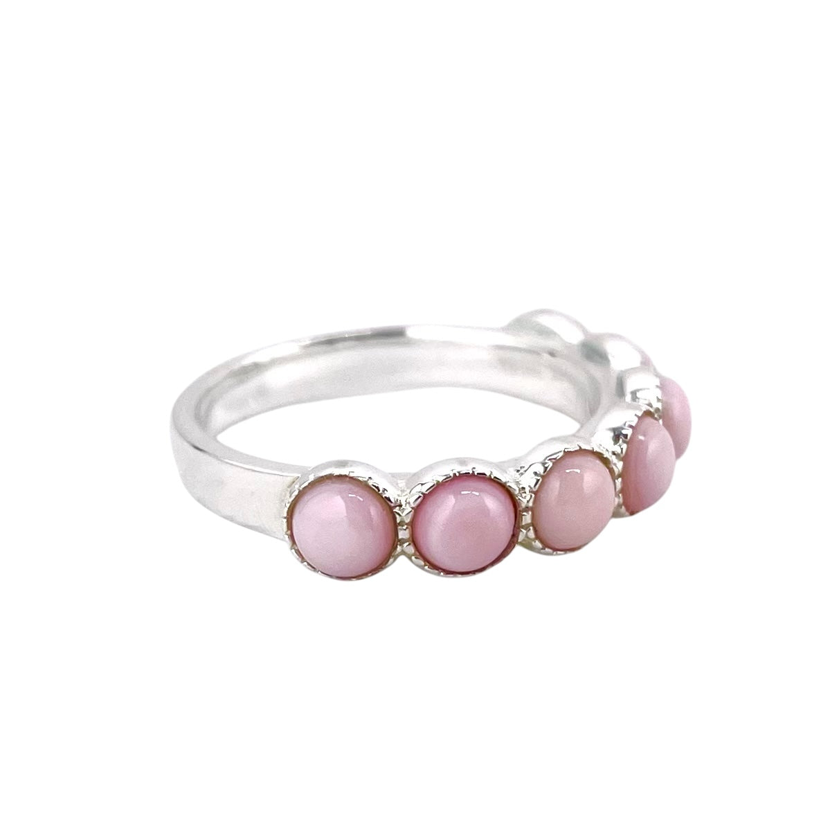 Pink Conch 7-Stone Circle Ring Sterling Silver