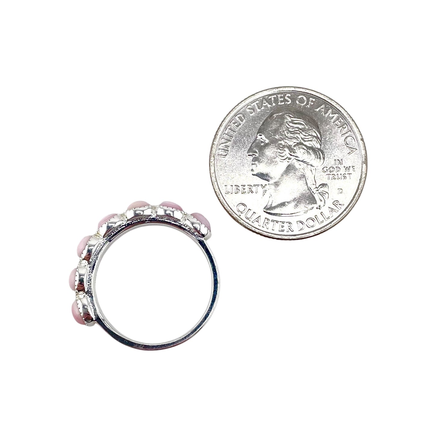 Pink Conch 7-Stone Circle Ring Sterling Silver