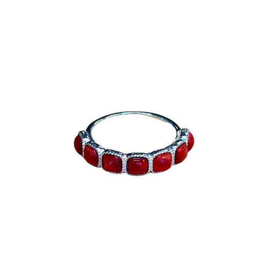 Red Spiny Oyster 7-Stone Ring Sterling Silver