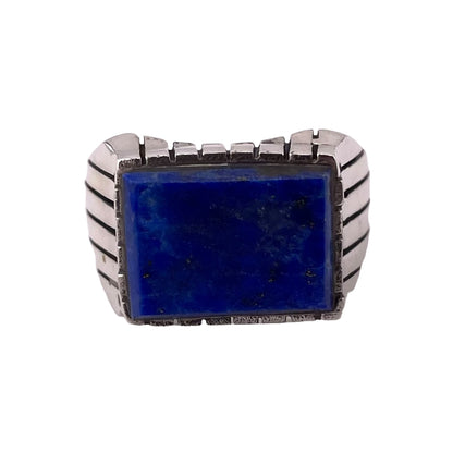 Lapis Stone Rectangle Ring Sterling Silver