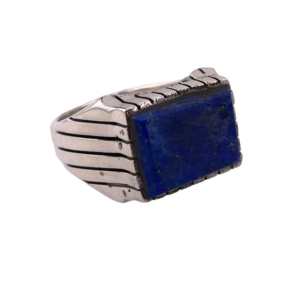 Lapis Stone Rectangle Ring Sterling Silver