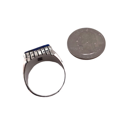 Lapis Stone Rectangle Ring Sterling Silver
