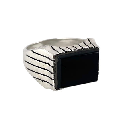 Black Onyx Stone Rectangle Ring Sterling Silver
