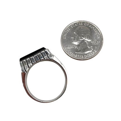 Black Onyx Stone Rectangle Ring Sterling Silver