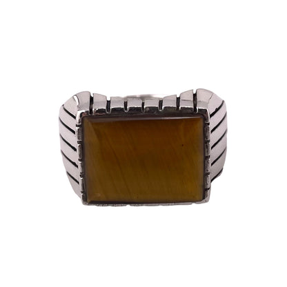Tiger Eye Stone Rectangle Ring Sterling Silver
