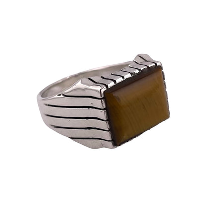 Tiger Eye Stone Rectangle Ring Sterling Silver