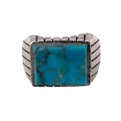 Turquoise Stone Rectangle Ring Sterling Silver