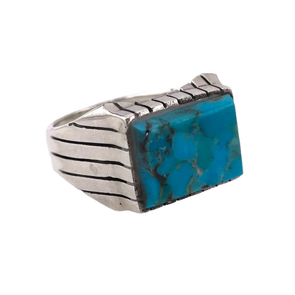 Turquoise Stone Rectangle Ring Sterling Silver