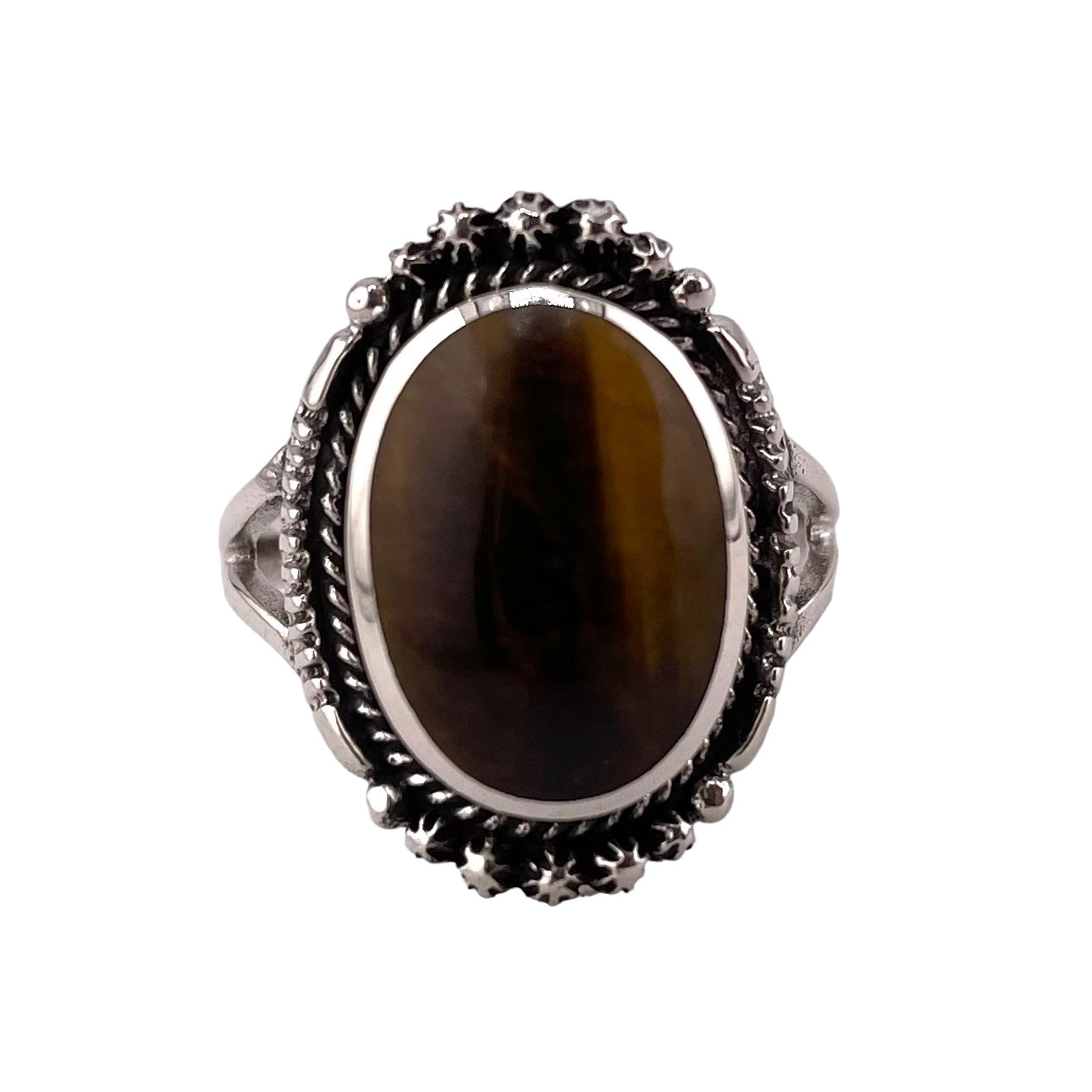 Tiger Eye Stone Ring Sterling Silver