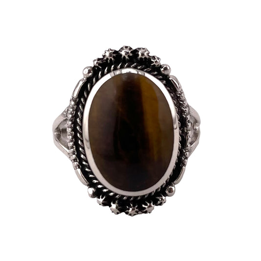 Tiger Eye Stone Ring Sterling Silver