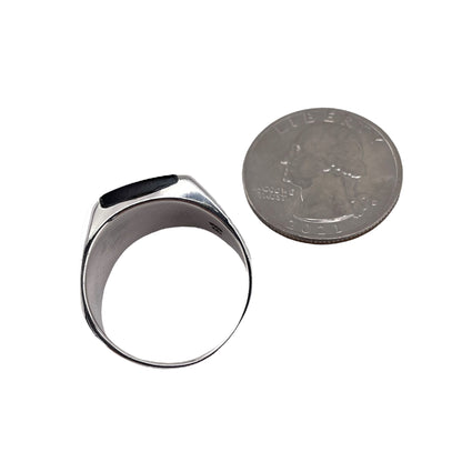 Black Onyx Stone Greek Key Mens Ring Sterling Silver