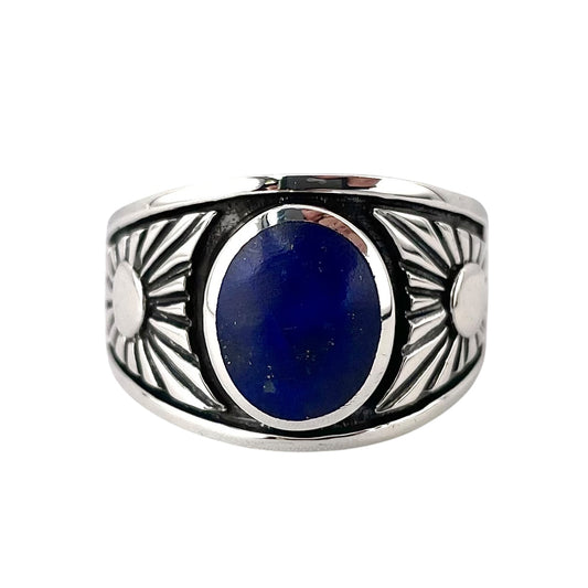 Lapis Oval Stone Sunshine Ring Sterling Silver