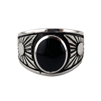 Black Onyx Oval Stone Sunshine Ring Sterling Silver