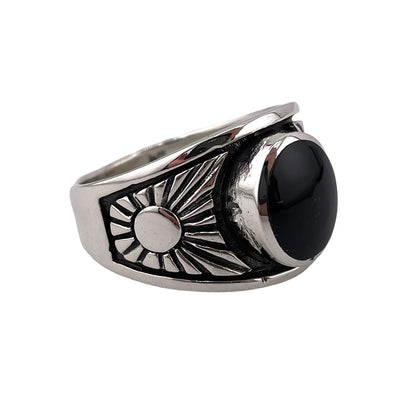 Black Onyx Oval Stone Sunshine Ring Sterling Silver