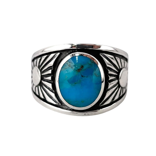 Turquoise Oval Stone Sunshine Ring Sterling Silver