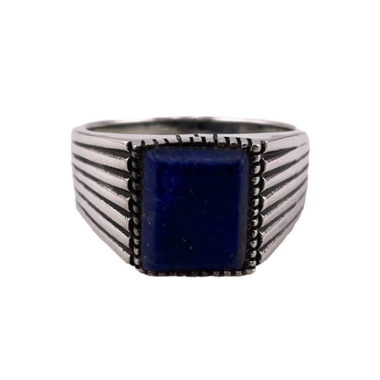 Lapis Stone Rectangle Ring Sterling Silver