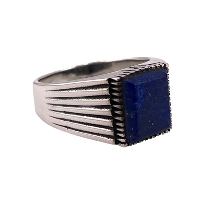 Lapis Stone Rectangle Ring Sterling Silver