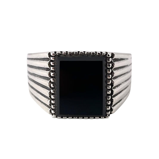 Black Onyx Stone Rectangle Ring Sterling Silver