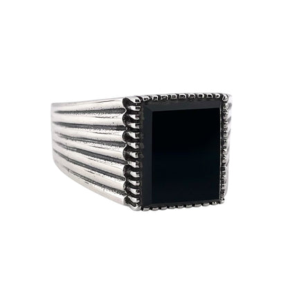 Black Onyx Stone Rectangle Ring Sterling Silver