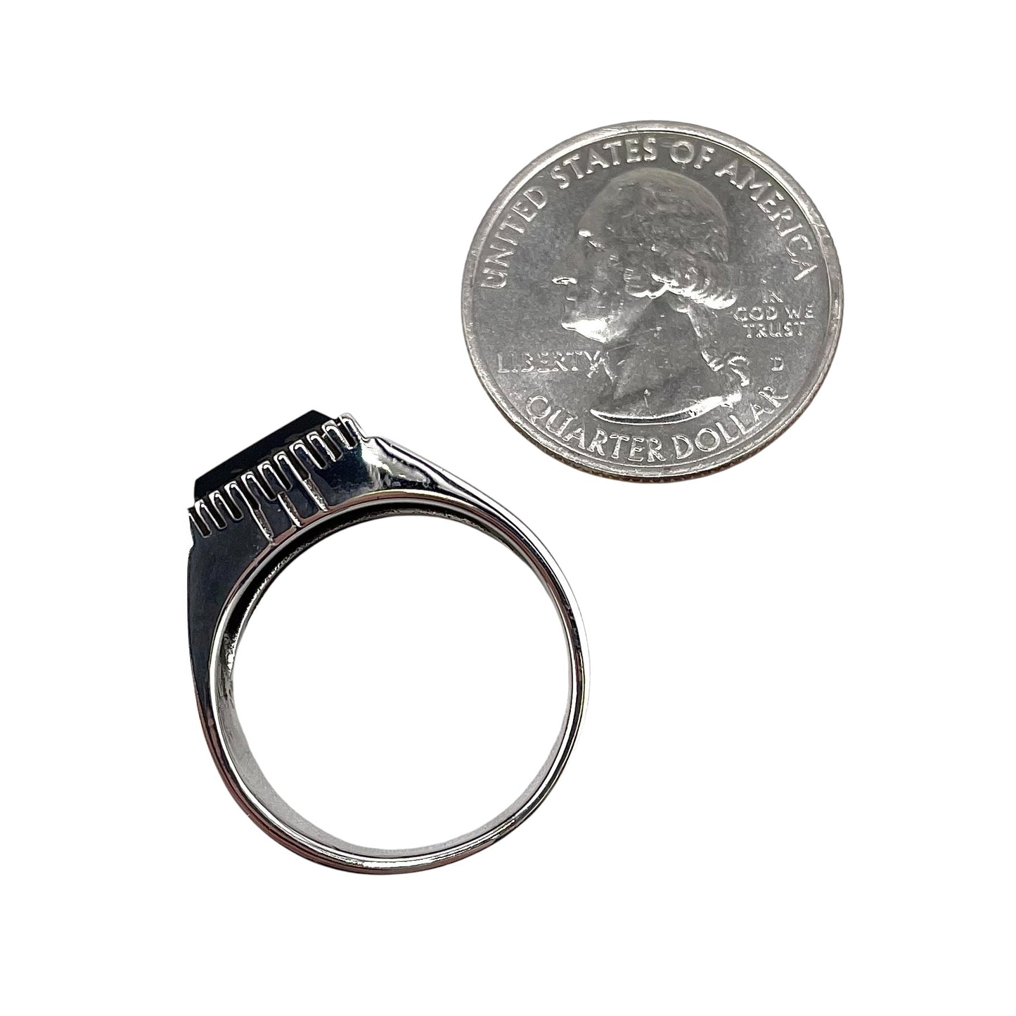 Black Onyx Stone Rectangle Ring Sterling Silver