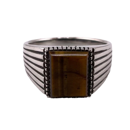 Tiger Eye Stone Rectangle Ring Sterling Silver