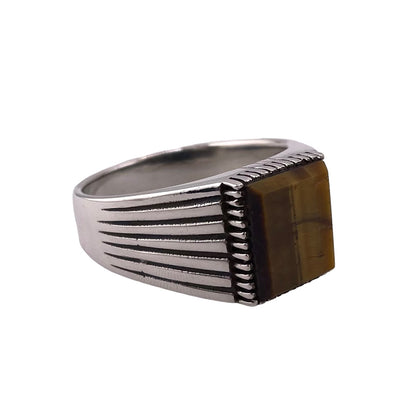 Tiger Eye Stone Rectangle Ring Sterling Silver