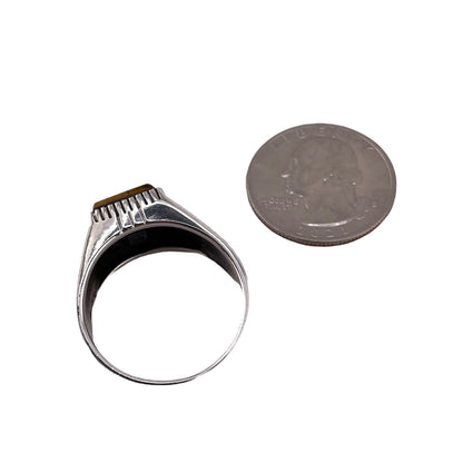 Tiger Eye Stone Rectangle Ring Sterling Silver