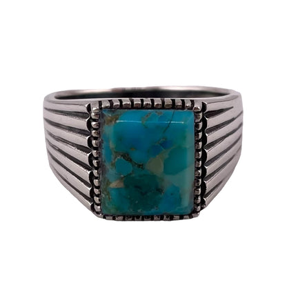 Turquoise Stone Rectangle Ring Sterling Silver