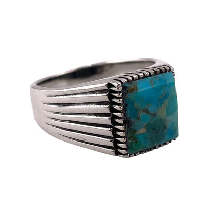Turquoise Stone Rectangle Ring Sterling Silver