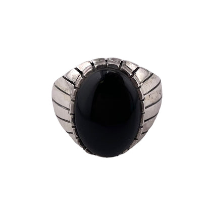 Black Onyx Stone Round Oval Ring Sterling Silver